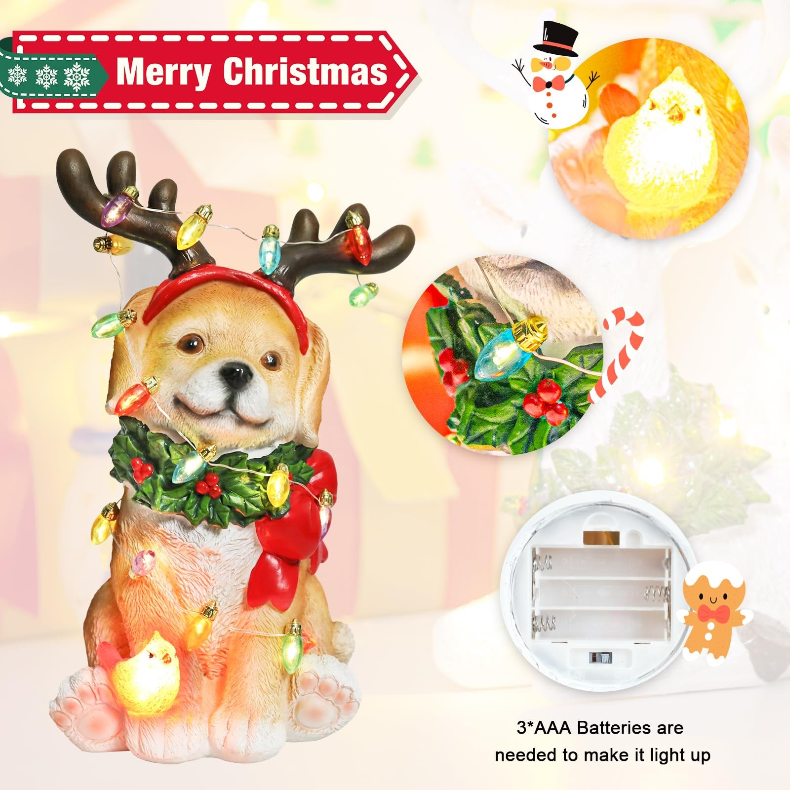 Mumtop Christmas Dog Decorations with LED Lights, Dog Collectible Figurines w...