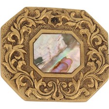 Brass Abalone Shell Gemstone Hippie Boho Cowgirl Flower 70s NOS Vtg Belt Buckle