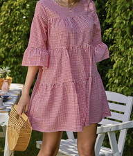 Summer Ruffle Plaid Red White Dress Size Small NWOT