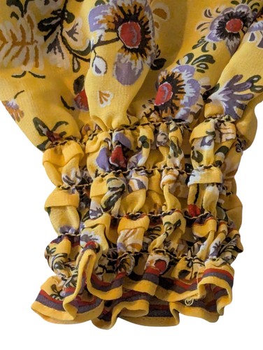 Max Studio V-Neck Smocked Lined Stretch Dress Yellow Floral Chiffon Small Sunny - Picture 4 of 9