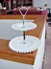 Vtg 7296C Fenton Milk Glass Silver Crest 2 Tier Tidbit Serving Sweets Tray