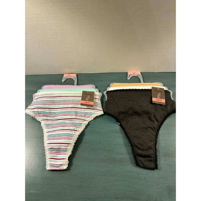 New Womens 6 Thong Underwear Lace Trim Multi Color Striped Solids Size L 7