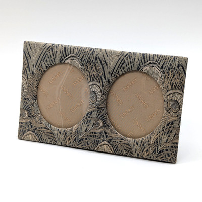 Liberty of London VTG Hera Feather Fabric Double Oval Photo Frame Art Nouveau