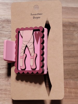 Hand Painted Wood Cut Ballerina On Pink Claw Clip 2'' 