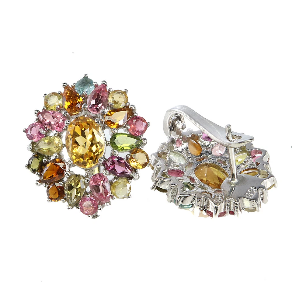 Ювелирные изделия серьги серебро 925 пробы овальный цитрин 8x6 мм турмалин драгоценные камни - Изображение 3 из 4