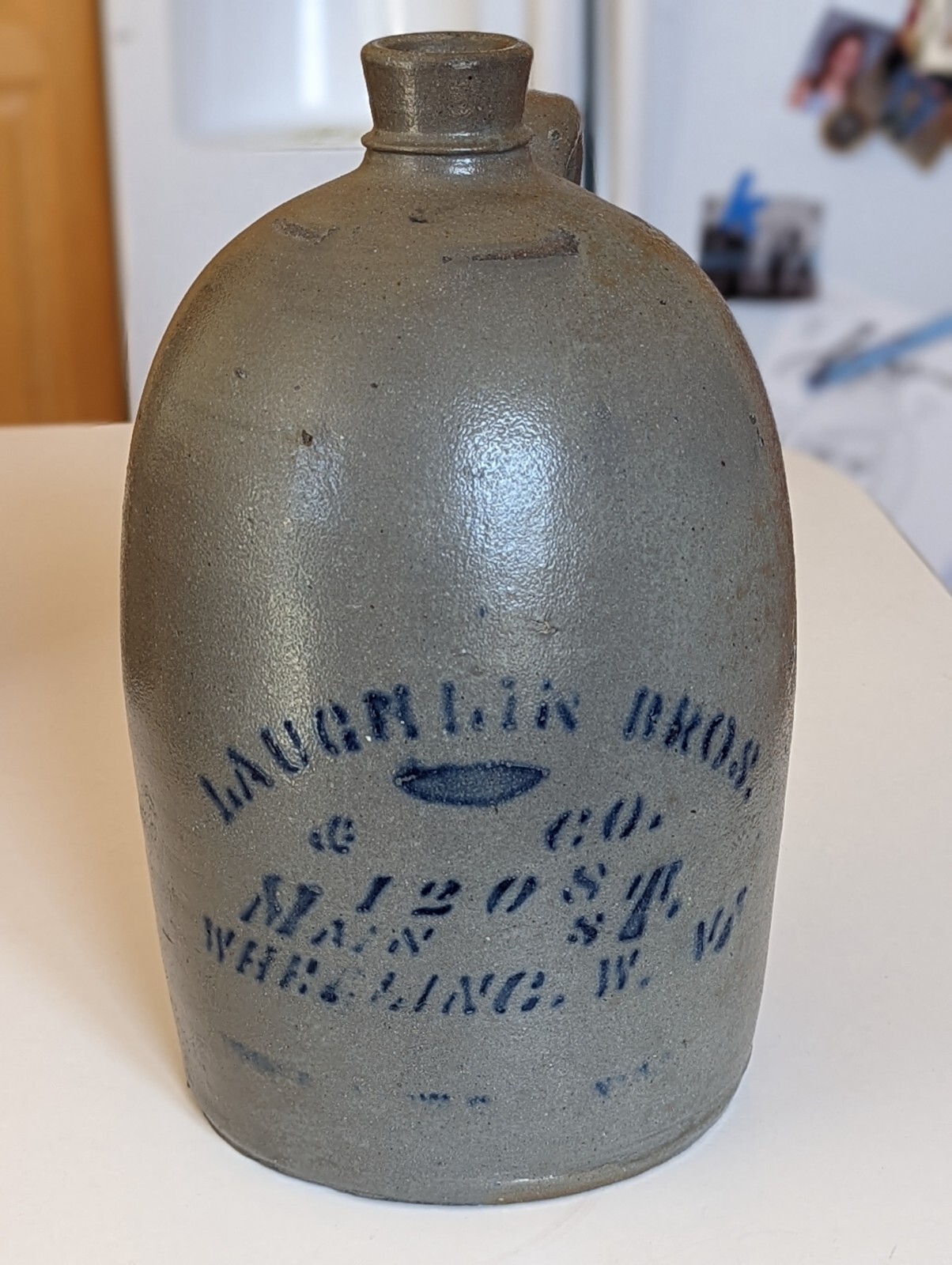 ***MINT*** Laughlin Bros Merchant Crock Wheeling WV 1 Gallon Stoneware