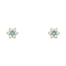 Girl 14k Yellow Gold Birthstone December Zircon Flower Screw Back Earring Stud