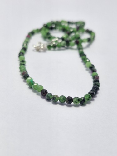 925 Sterling Silver 18" Strand Necklace Ruby Zoisite Gemstone 3 mm Round Beads - Picture 12 of 12