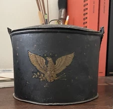 19th Century Tin Toleware Biscuit Tin Box W American Eagle Decoration Victorian