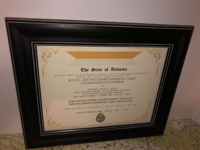 ALABAMA N.G. ROTC DISTINGUISHED SUPERIOR CADET COMMEMORATIVE RIBBON CERTIFICATE