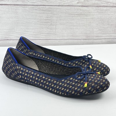 Rothy's Round Toes Slip On Bow Ballet Flat Shoes Women s Sz 10 W Metallic Navy