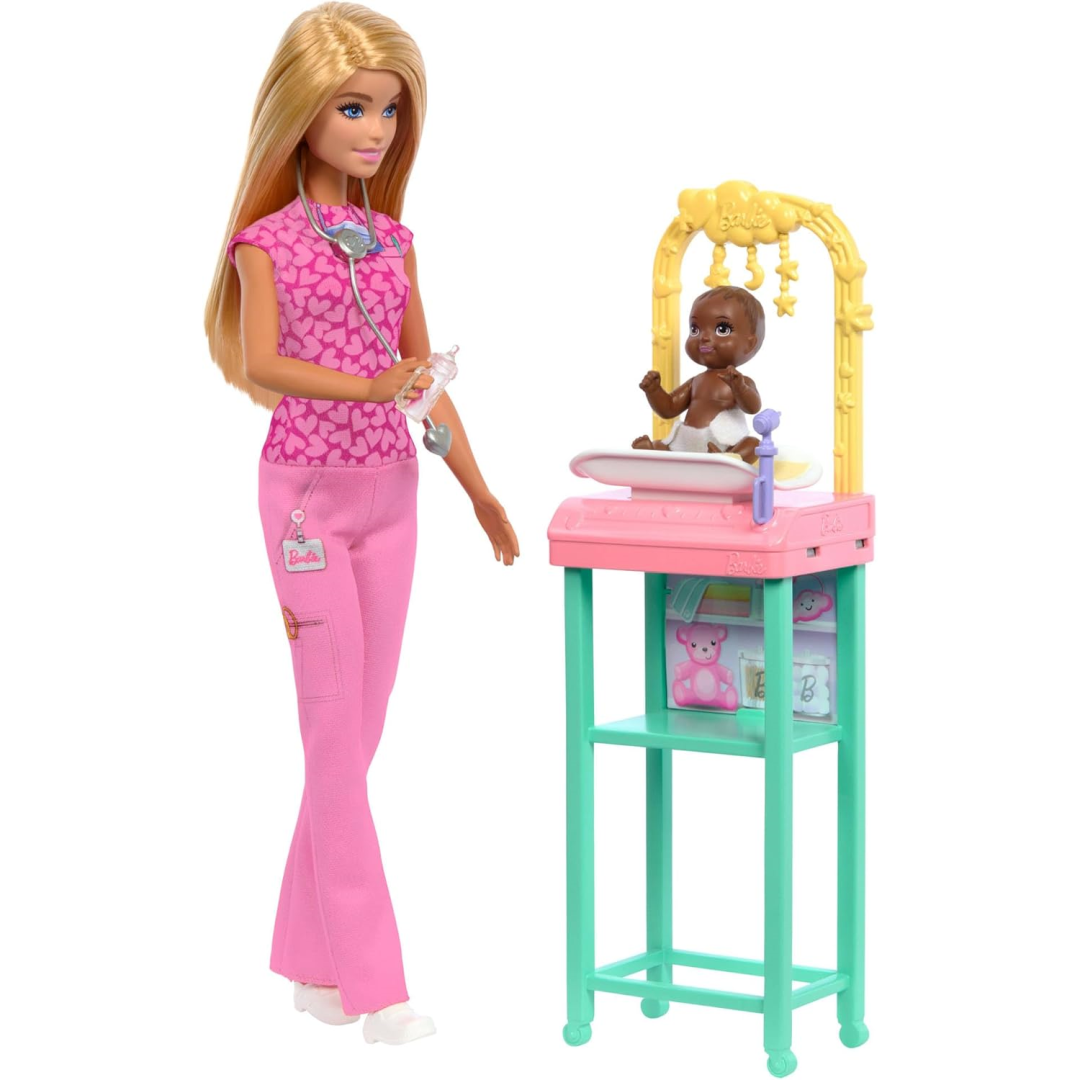 Barbie You Can Be Anything Blonde Doctor Doll with Baby & Furniture(Box Damaged)