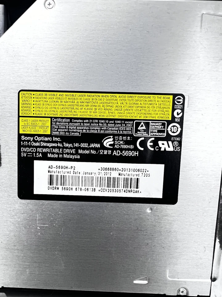 Apple iMac 21.5" 27" A1312 A1311 AD-5690H SATA DVD/CD Optical Drive 678-0613B - Image 3 of 3