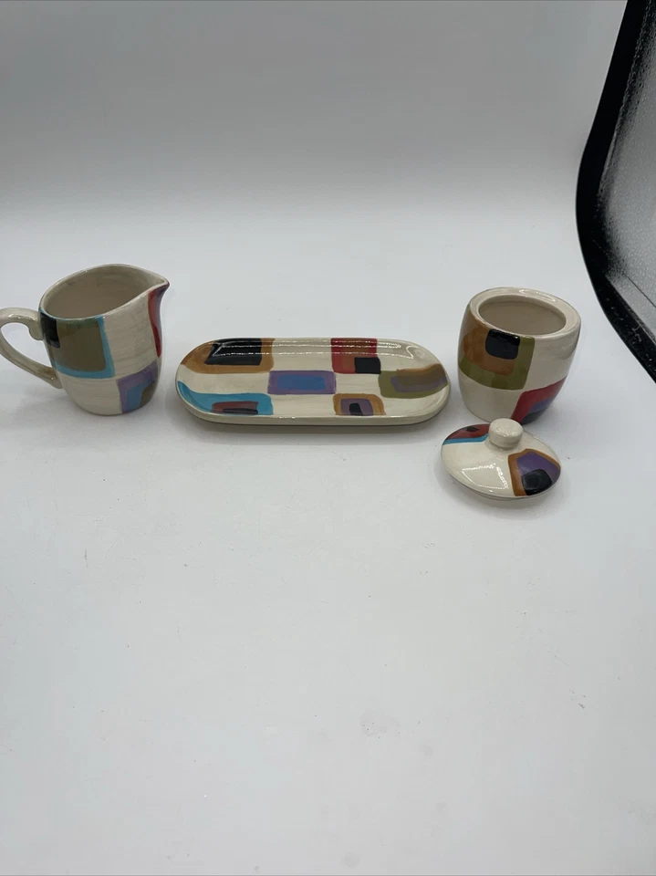 Tabletops Gallery coffee geometric sugar and creamer 4 Piece Set - Image 4 of 4