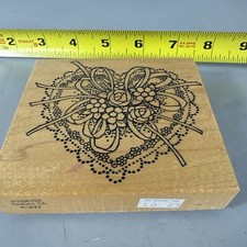 vintage wood mounted rubber stamp combine Shipping Large Lace Heart