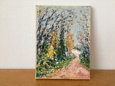 Autumn Path Impasto Oil Painting on Canvas Original Natural Landscape Painting