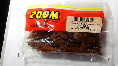 ZOOM,''SUPER SALT PLUS, U-TAIL'',PUMPKIN PATTERN, NIP, LOT OF 20, 6'' WORMS,USA