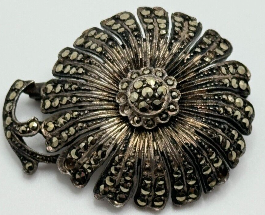 Vintage Sterling Silver Marcasite Flower Brooch | eBay