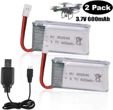 2pcs 1s Lipo Battery Xh2.54 Plug 3.7v 600mah 25c With Usb Charging For Rc Drone