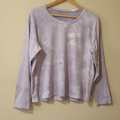 V A Core Top Women s Large Purple Tie Dye Long Sleeve T-Shirt Round Neck #p47-43