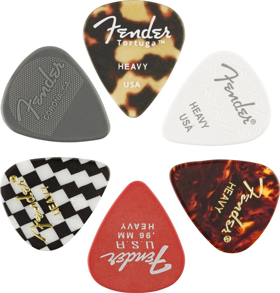 198-0100-500 (6) Heavy 351 Shape Fender Hip Variety Guitar Pick Pack Medley