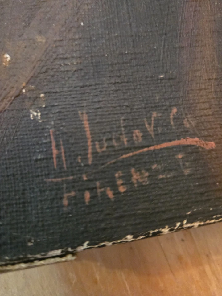 Antiguo óleo sobre lienzo de la década de 1860 "San Juan" firmado por H. Hudelette-Firenze Foto 4 de 4