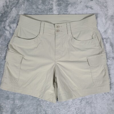 Eddie Bauer Shorts Womens Cargo Beige Tan Nylon Blend Hiking Trail Logo 