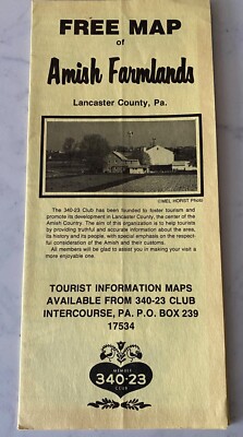 Vintage 1985  Map of Amish Farmlands Lancaster PA Brochure things to do lodging