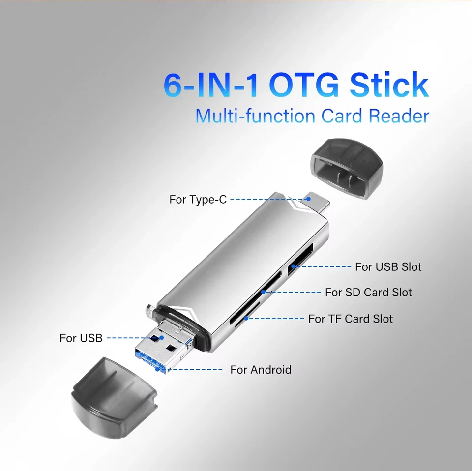 SD MicroSD Card Reader 6in1 USB 3.0 + Type-C OTG - For PC, Camera, Phone, Tablet - Image 4 of 4