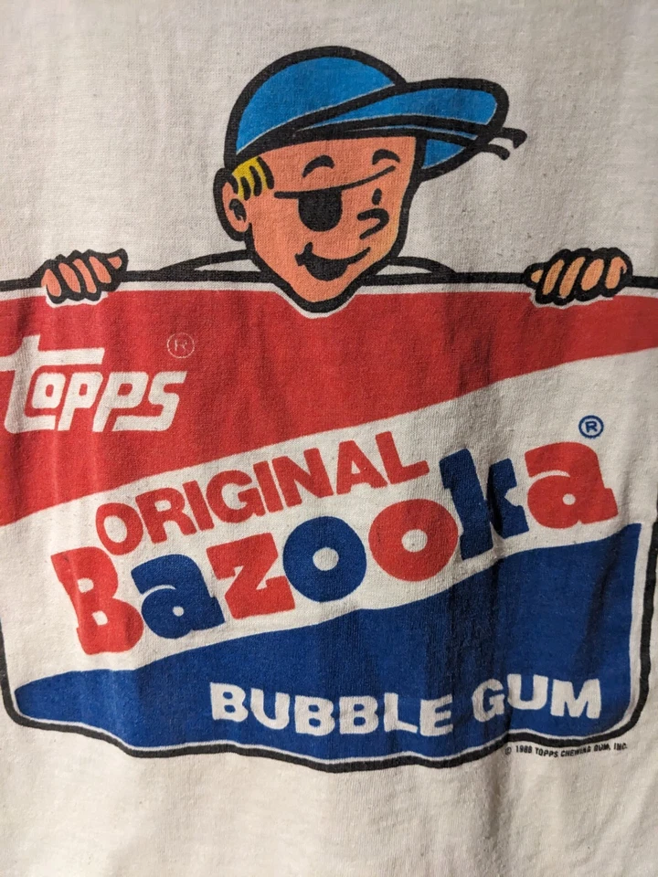 Camiseta corta grande blanca vintage 1988 Topps Original Bazzoka Bubble Gum Foto 2 de 4