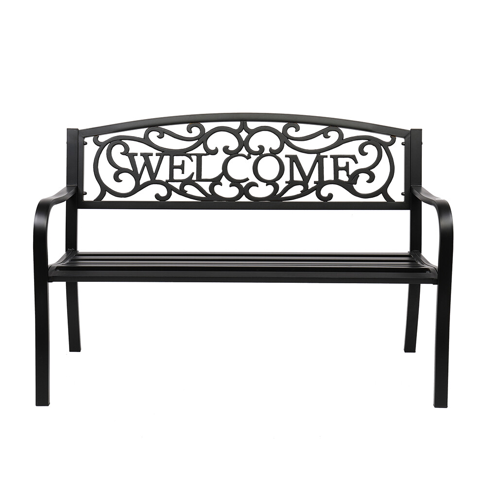 50-Inch Weatherproof Cast Iron Garden Bench with Backrest for Outdoor Seating