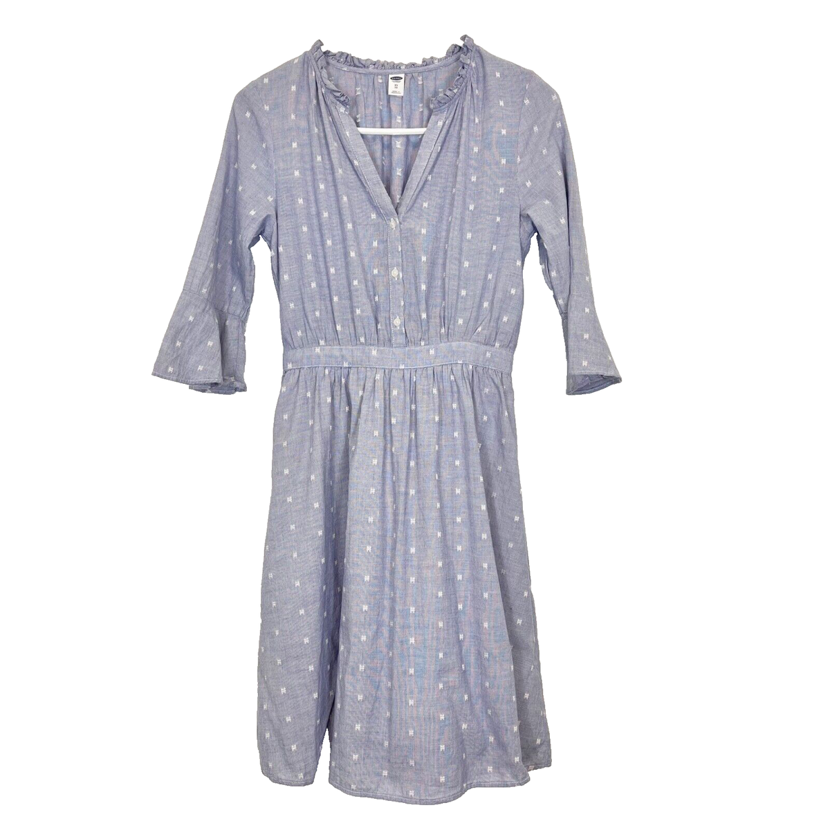 Old Navy Light Blue White Elastic Waist Cotton 3/4 Sleeve Summer Dress  Women XS | eBay