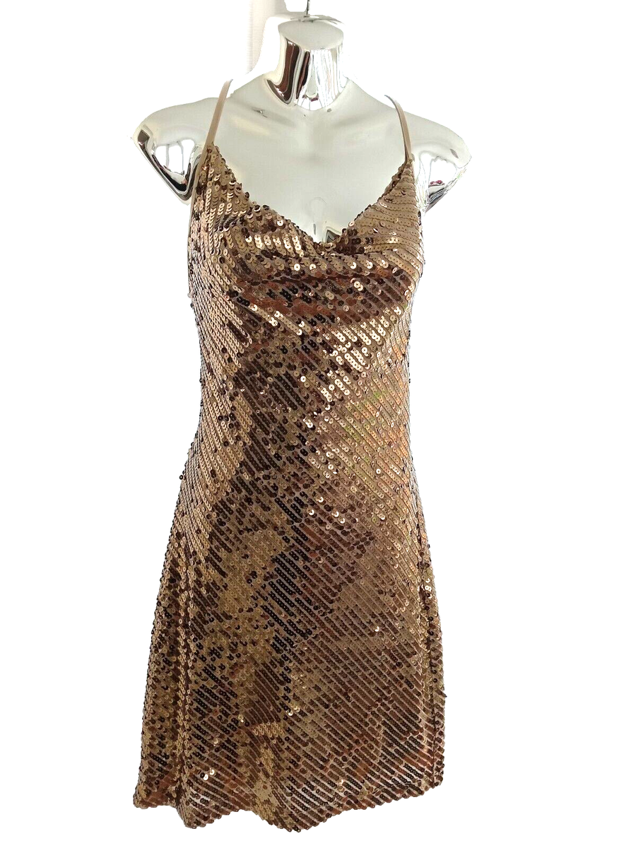 Karen Millen Sequin Dress Women's Gold Front and Back Cowl Lined Mini Size  12 | eBay UK