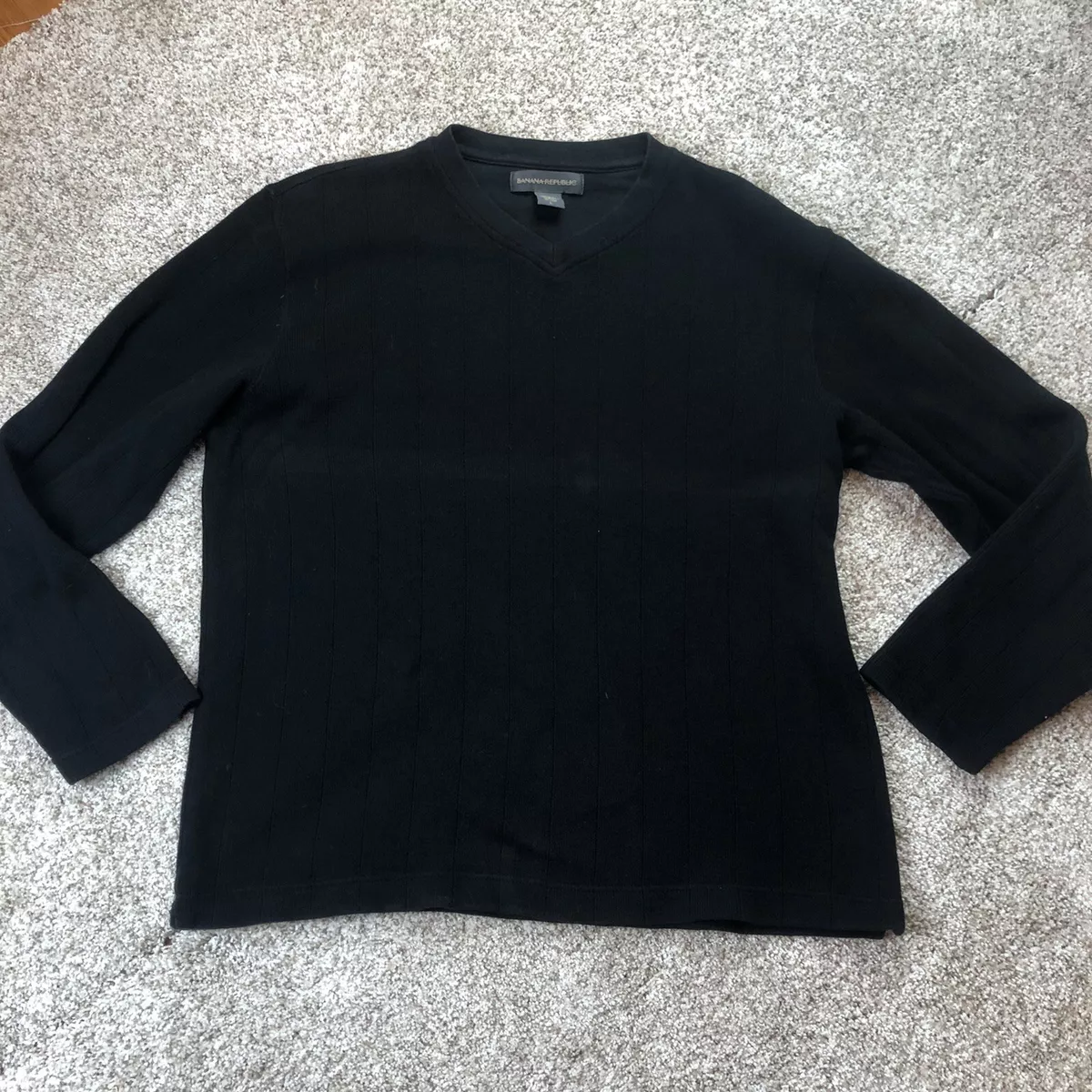 Banana Republic V Neck Sweater Black Mens Large 100 Cotton