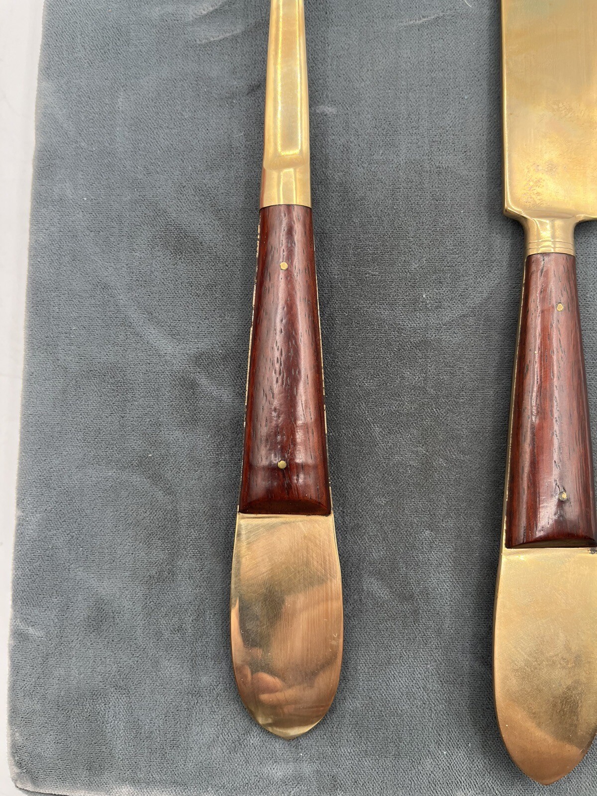 VTG Siam Meat Fork & Knife Set Brass/ Partial Wood Handle