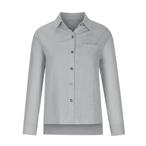 Women Linen Cotton Shirt Button Up Tops Long Sleeve Casual Loose Blouse Casual - Bild 7 von 48