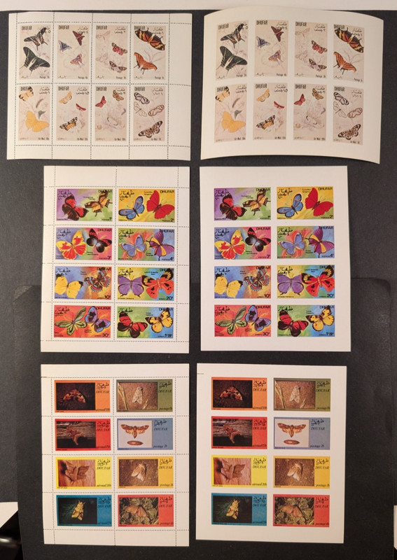 Dhurfar, Oman - Butterflies - Nice lot of 6 mini-sheets, MNH, VF.