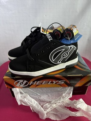 HEELYS PROPEL 2.0 Wheel Sneaker Shoes BLACK & WHITE Leather Suede YOUTH SIZE 6