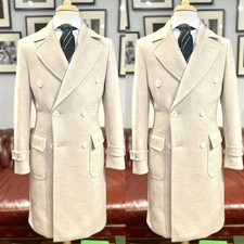 Winter Wool Blend Men's Overcoat Long Jacket Double Breasted Outdoor Party Wear