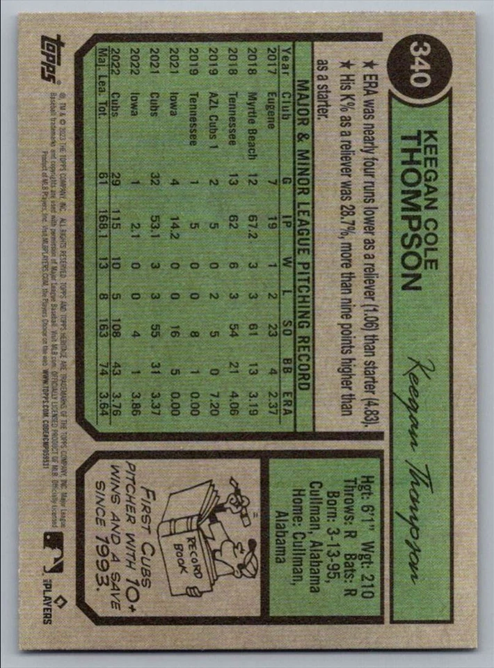 2023 Topps Heritage Keegan Thompson Chicago Cubs #340 - Image 2 of 2