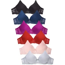 PACK OF 6 MAMIA WOMEN'S WIRE FREE LACE BAND SOLID BRA (BR4495PLN)