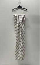 Halston Heritage Women's White Black Striped Draped Sleeveless Maxi Dress Sz 2
