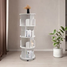 4 Tier Rotating Bookshelf Tower Spinning Bookcase Lazy Round Corner Shelf White