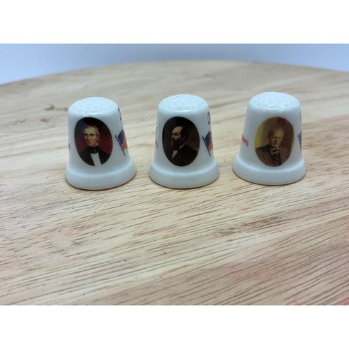 Vintage U.S. Presidents Porcelain Thimbles Set of 3 Polk Garfield Ford Political