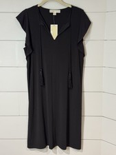 NEW Michael Kors Black Tassel-Detail Midi Shift Dress Size M