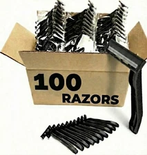100 Twin Blade Black Disposable Razors in Bulk - Professional or Home Use