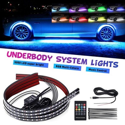 4X 36''48'' RGB Under LED Strip Car Tube Underglow Underbody System Neon Light Kit