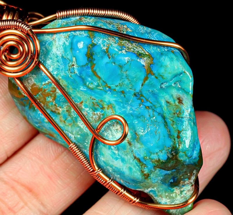 90Ct Arizona Turquoise Rough Specimen Wire Wrapped Pendant RYSLD328