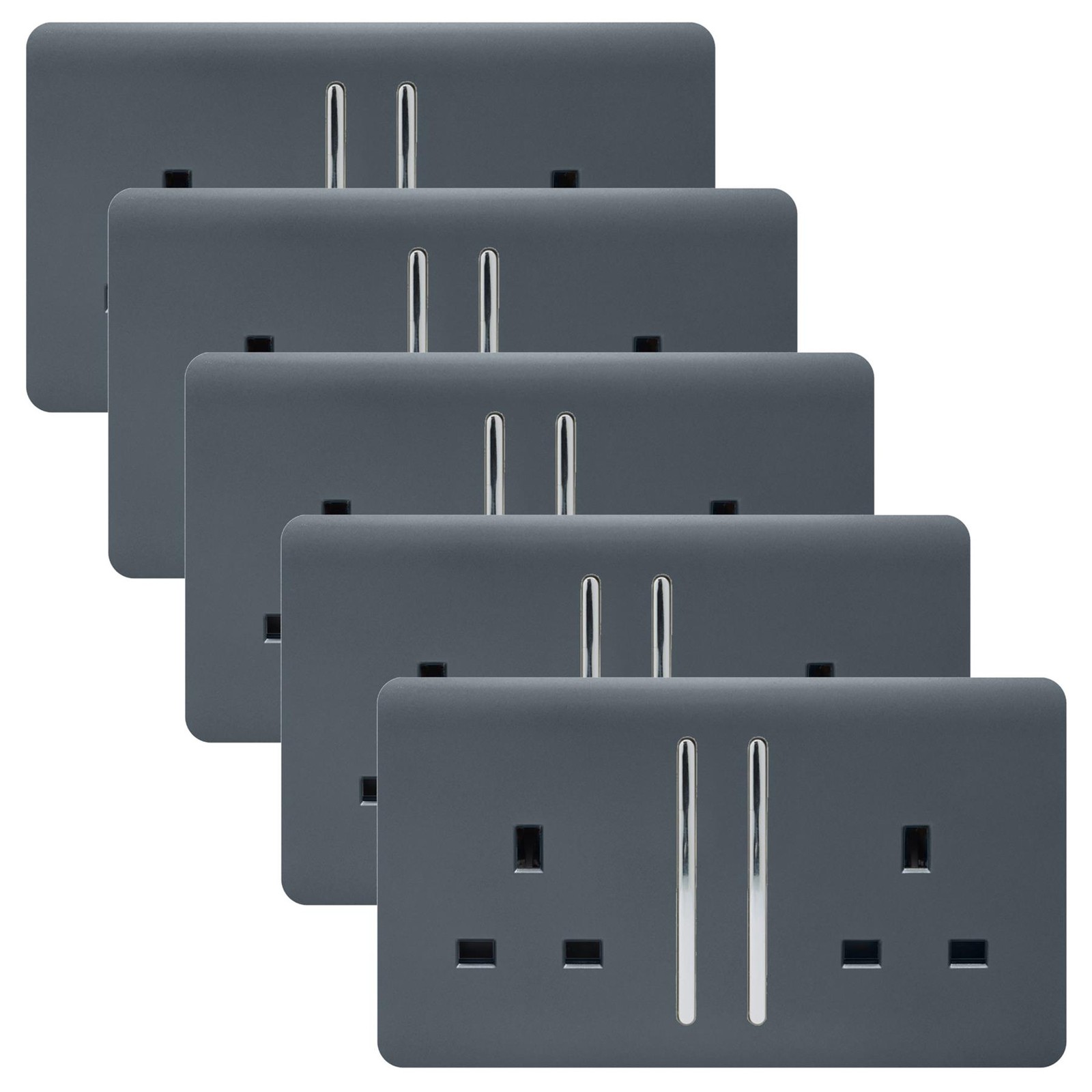 Trendi Switch 2 Gang Long Switched Socket Warm Grey Pack of 5 - Image 2