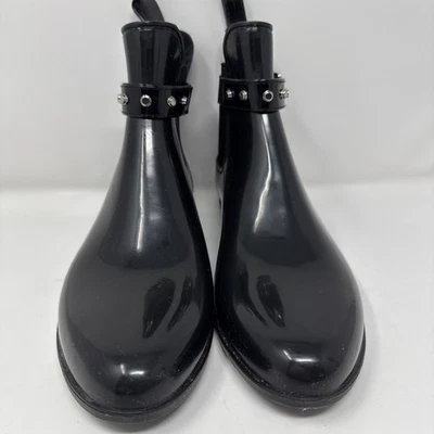 Halogen Stretch Studded Rubber Ankle Boots Rain Booties 10 Black #9488 - Image 1 of 4